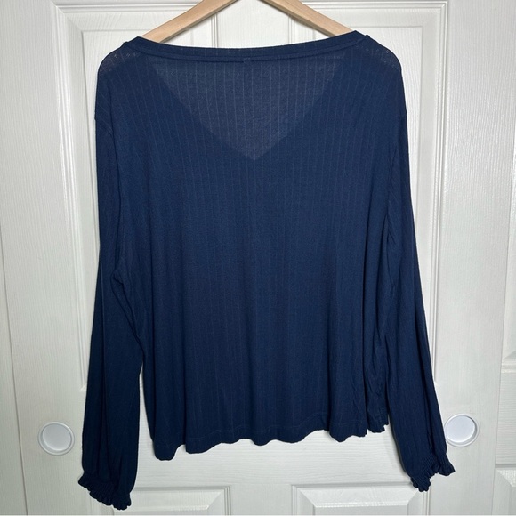 Soma Navy Blue Cool Nights Long Sleeve T-Shirt Women's Size Large Ribbed Lounge - Picture 2 of 10